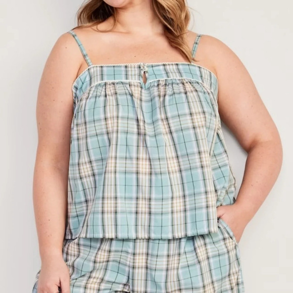 Old Navy Tops - OLD NAVY Striped Smocked Pajama Cami Swing‎ Top in Big Blue Plaid